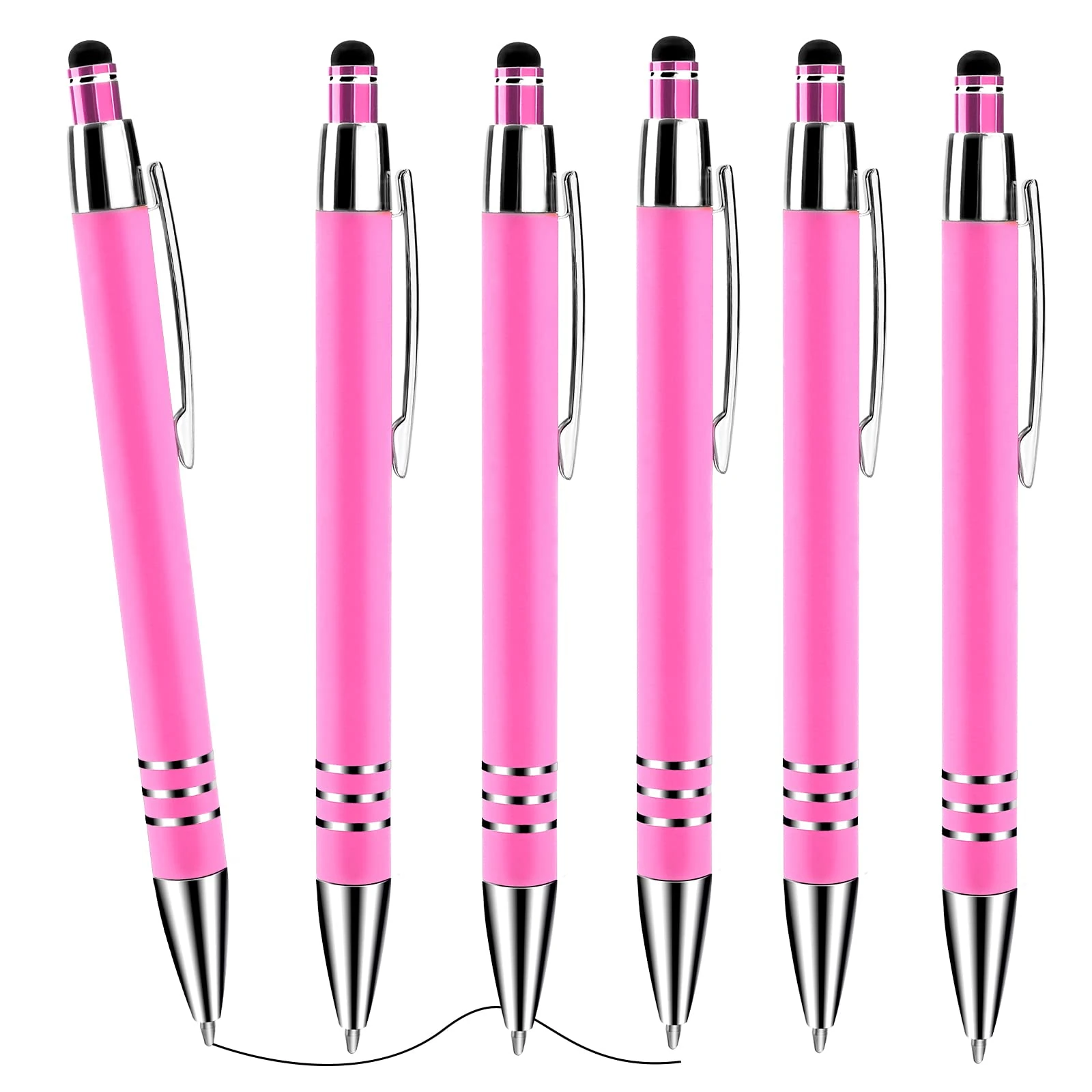 Cobee Stylus Tip Ballpoint Pens - 6 Pieces 1.0mm Retractable Medium Point Smooth Writing Metal Stylus for Touch Screens - Black Ink (Pink)