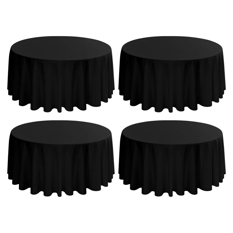 4 Pack Black Round Tablecloth 120 Inch - Circle Polyester Table Cloth for Round Table, Stain and Wrinkle Resistant Washable Fabric Table Cover for Wedding Party Banquet Restaurant Reception Dining