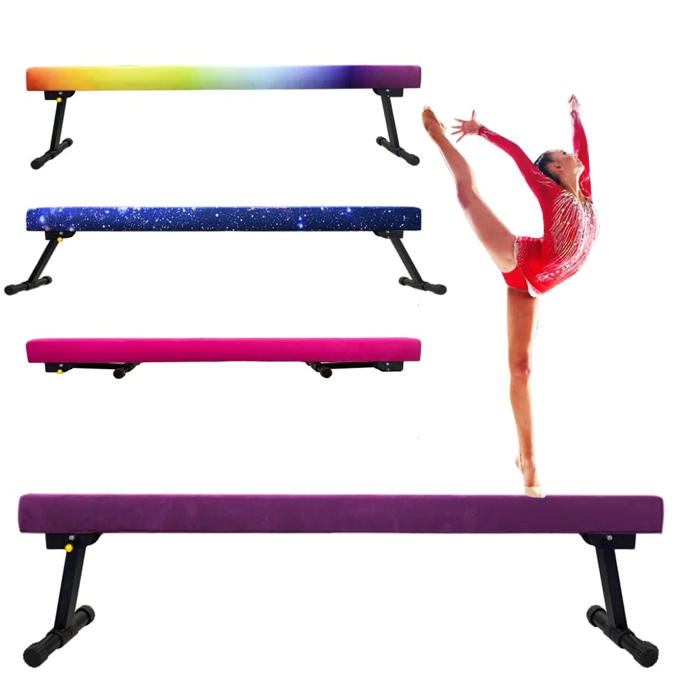 Peakpath 8FT Adjustable&Foldable Gymnastics Balance Beam,Home Gym Equipment,Easy Assembling and Storage,No Tool Require,for Kids Children Girls Training (Purple, 8FT)