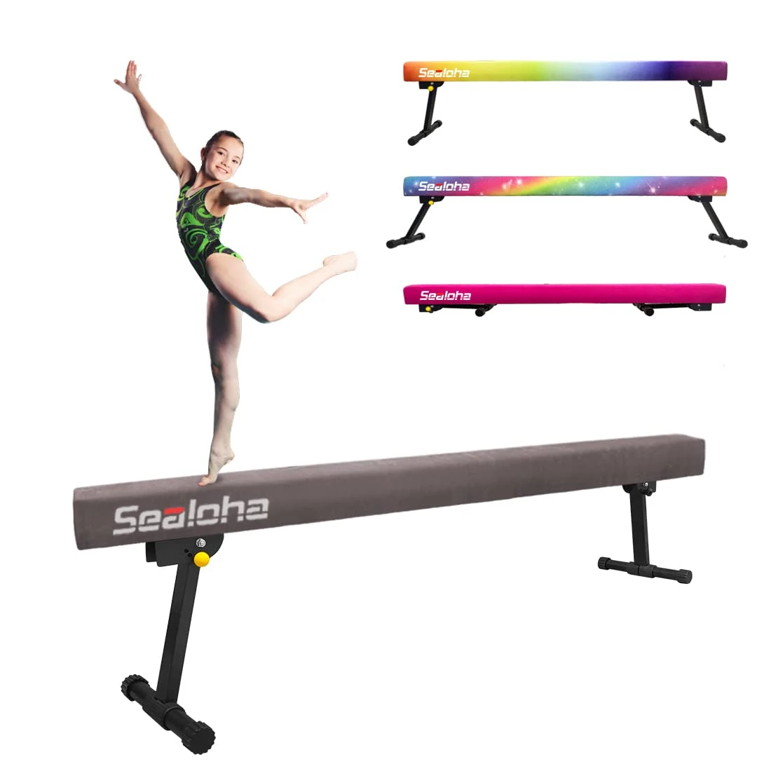 Sealoha 8ft Ultrasimple Adjustable&Foldable Balance Beam,High-Low Floor Beam Suede Gymnastics Equipment,No Tool Require, Gymnastics Beam for Training and Professional HomeTraining (8FT, Grey)