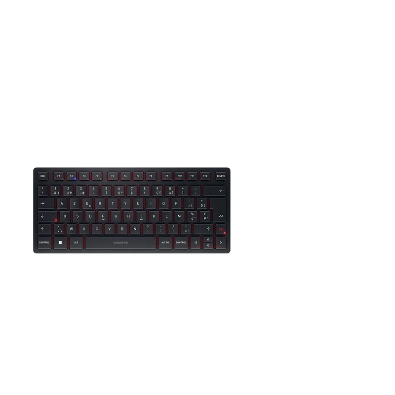 CHERRY KW 9200 MINI, Compact Multi-Device Keyboard for up to 4 Devices, Belgian Layout (AZERTY), Bluetooth, 2.4 GHz or Cable Connection, Rechargeable, Black