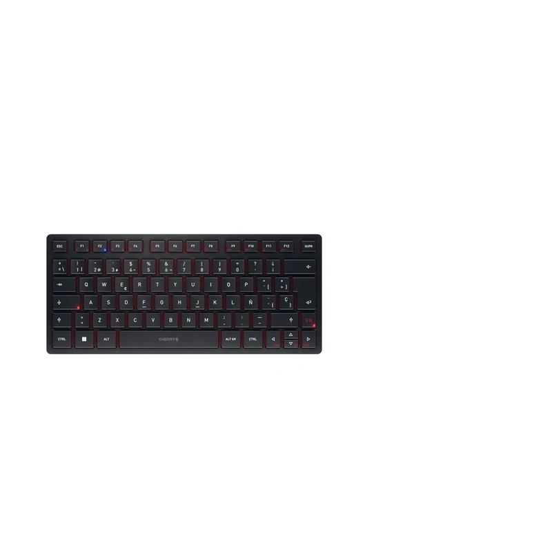 CHERRY KW 9200 MINI, Compact Multi-Device Keyboard for up to 4 Devices, Spanish Layout (QWERTY), Bluetooth, 2.4 GHz or Cable Connection, Rechargeable, Black