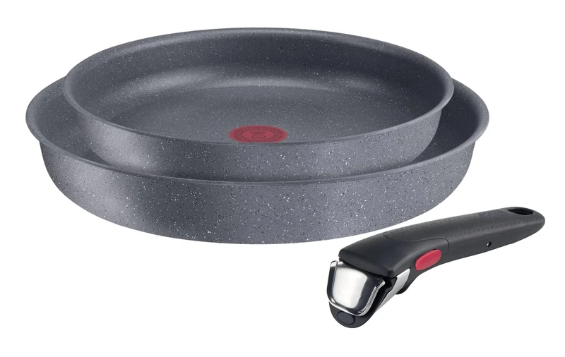Lagostina Ingenio Mineralis Eco Non-Stick Frying Pan Set in 100% Recycled Aluminium, Suitable for Induction, 3 Pieces, Pot Set with 2 Frying Pans Ø 24 and 28 cm and Removable Handle