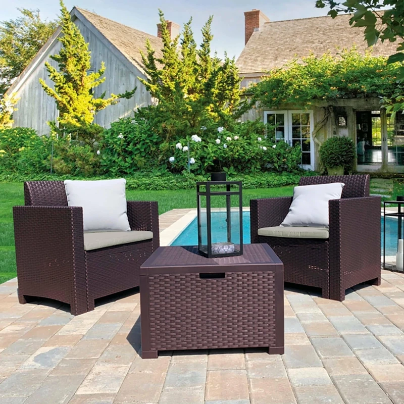 Dmora - Outdoor lounge set Neptune, Garden set with cushions, Rattan effect indoor lounge set, 100% Made in Italy, Brown