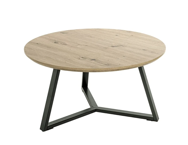 HAKU Möbel Coffee Table Oak, Black, Mdf, Metal - Size: H 42 cm X Ø 80 cm, Style: Modern