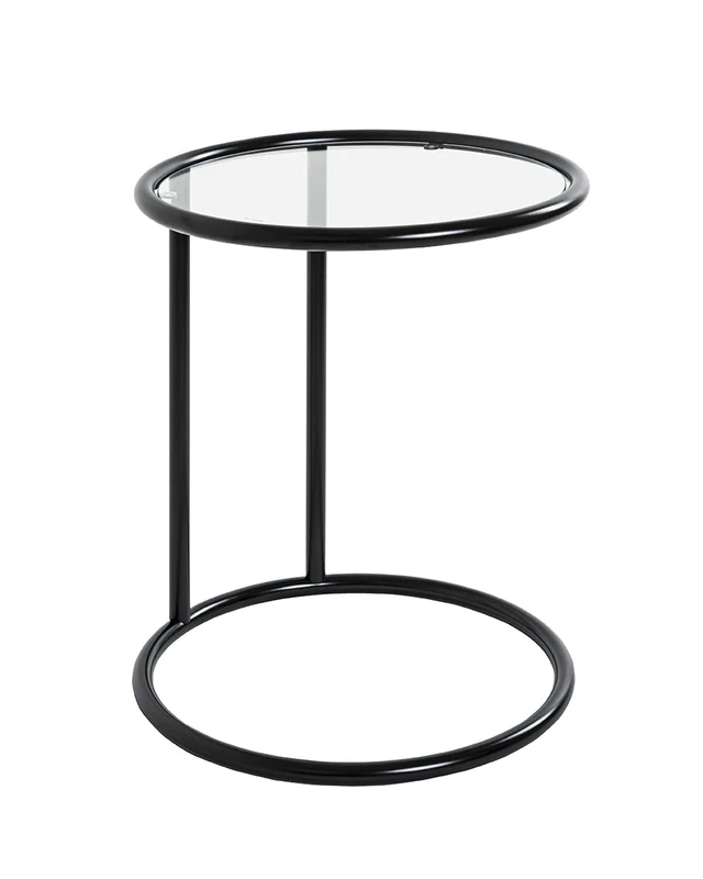 HAKU Möbel End Table Black, Metal, Tempered Glass - Size: H 55 cm X Ø 45 cm, Style: Modern