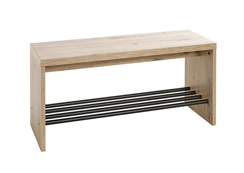 HAKU Möbel Shoe-Bench Oak, Black, Mdf, Metal - Size: W 80 cm X H 40 cm X D 30 cm, Style: Modern