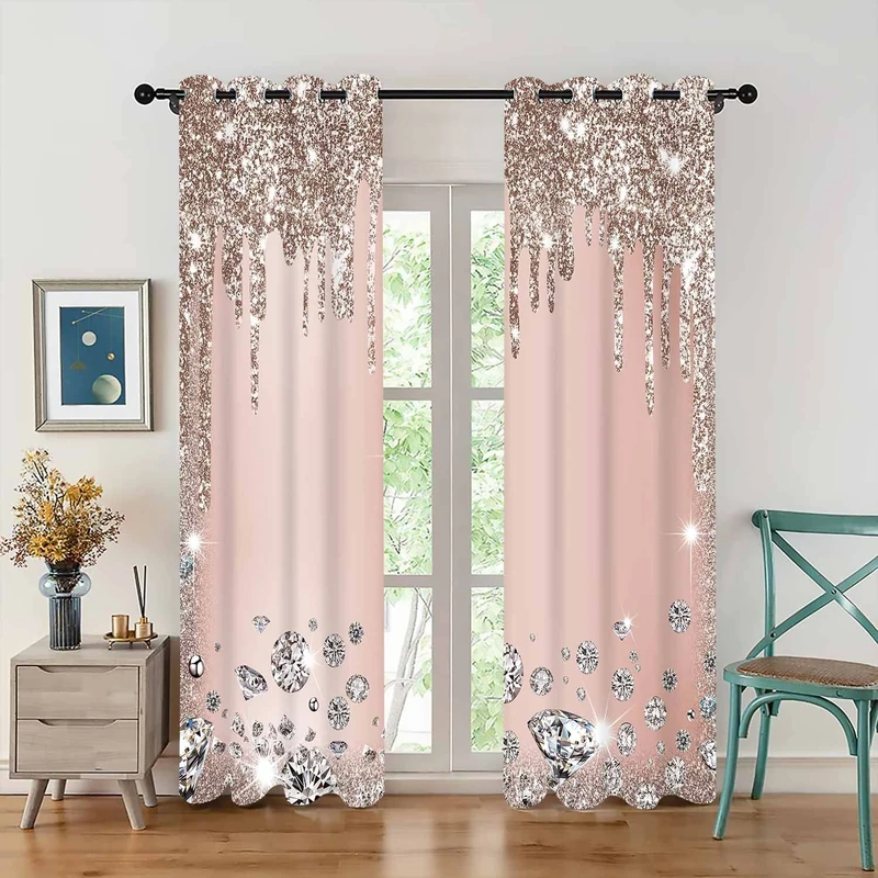 MIZSYE Sparkling Diamond Curtains Rose Gold Sparkling Drips Wall Decoration Inspiration Art Blackout Curtains for Bedrooms Living Rooms 2 Panels 52x84inch CLZYMS128