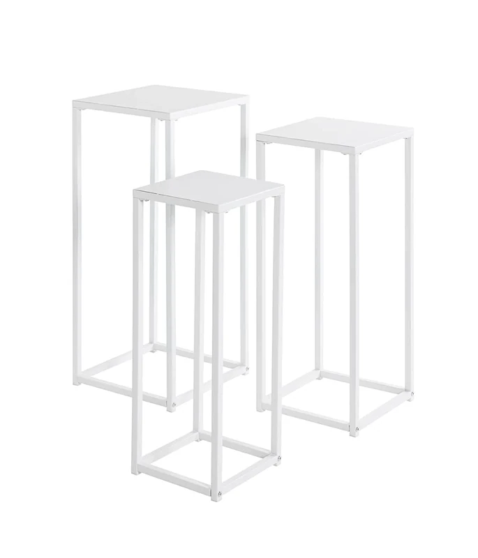 HAKU Möbel Set of 3 Flower Column White, Metal - Size: W 22/26/30 x H 61/66/71 x D 22/26/30 cm, Style: Modern