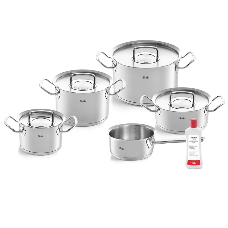 Fissler Original Profi Collection Stainless Steel Cooking Pot Set, 5 Pieces, Includes Metal Lid + Free Stainless Steel Care Induction [Exclusive to Amazon]