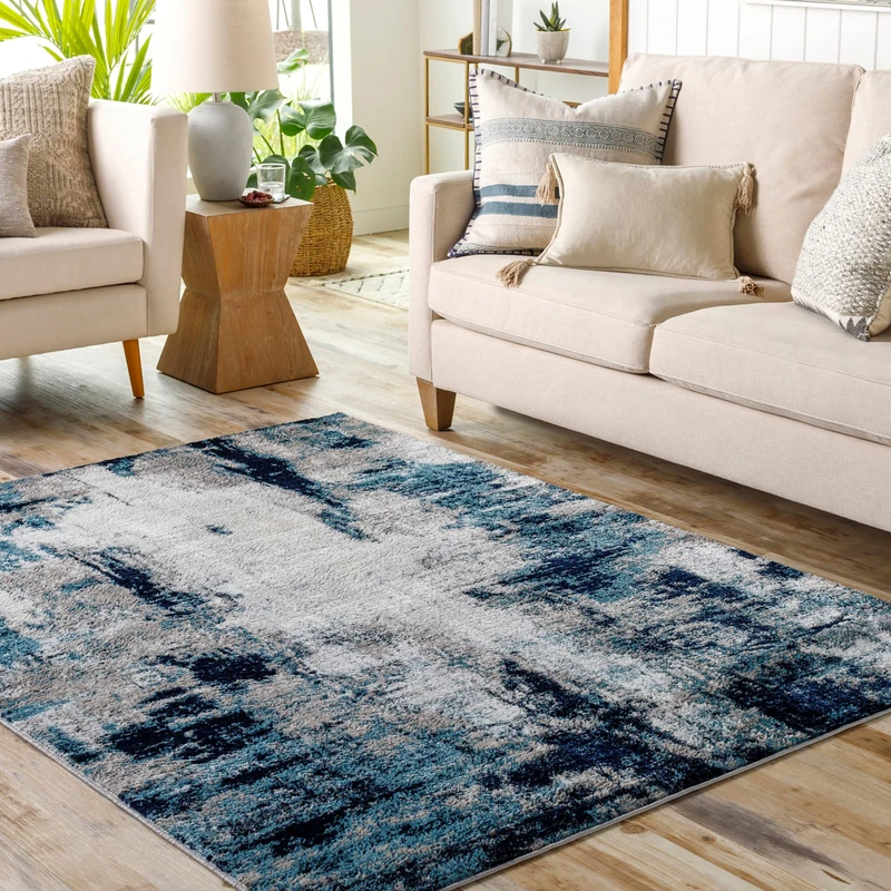 Livabliss Helsinki Abstract - Area s Living Room 120x170 cm, Dining Room, Lounge, Kitchen, Bedroom - Modern Marble , Soft Luxurious Easy Care Medium Pile Large , Blue, White and Grey