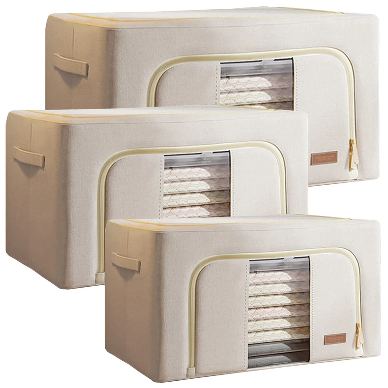 JOYBOS, Set of 3 Clothes Storage Boxes, 24 + 66 + 100 L, Foldable, Textile Material