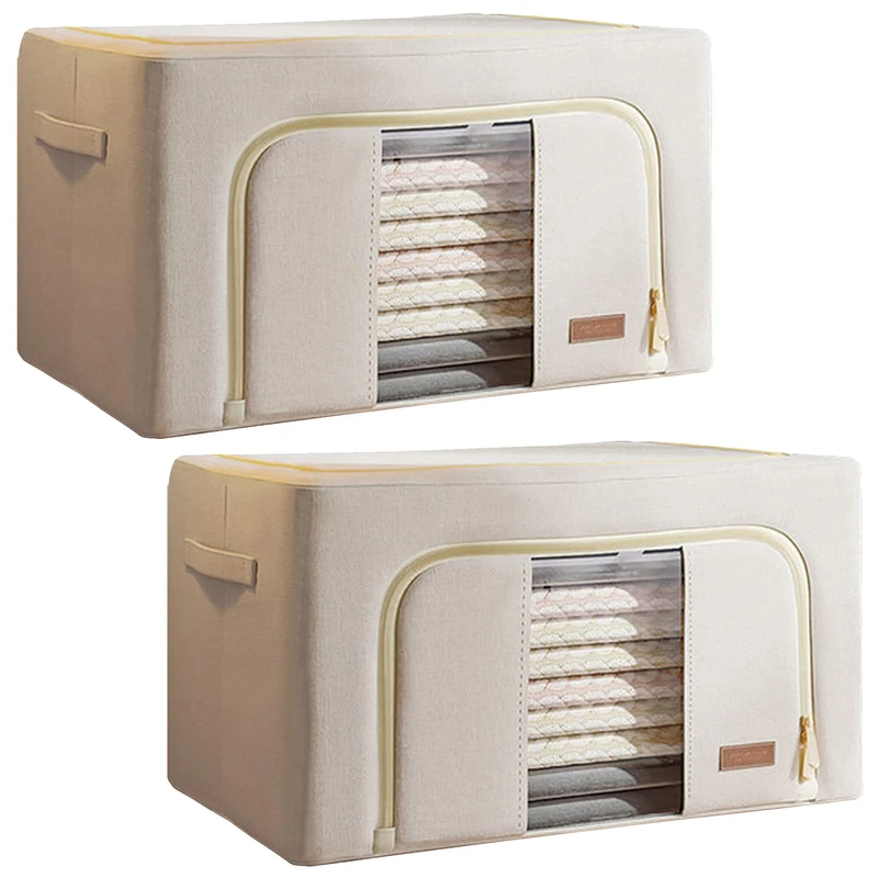 JOYBOS, Set of 2 Clothes Storage Boxes, 48 Litres (24 x 2), Foldable, Textile Material