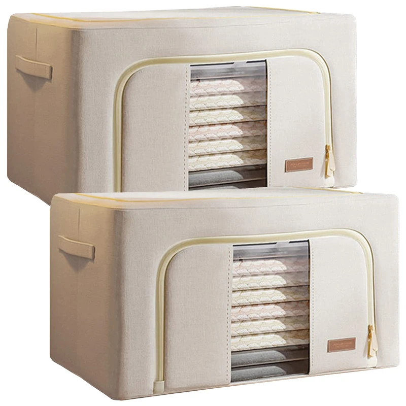 JOYBOS, Set of 2 Clothes Storage Boxes, 200 Litres (100 x 2), Foldable, Textile Material