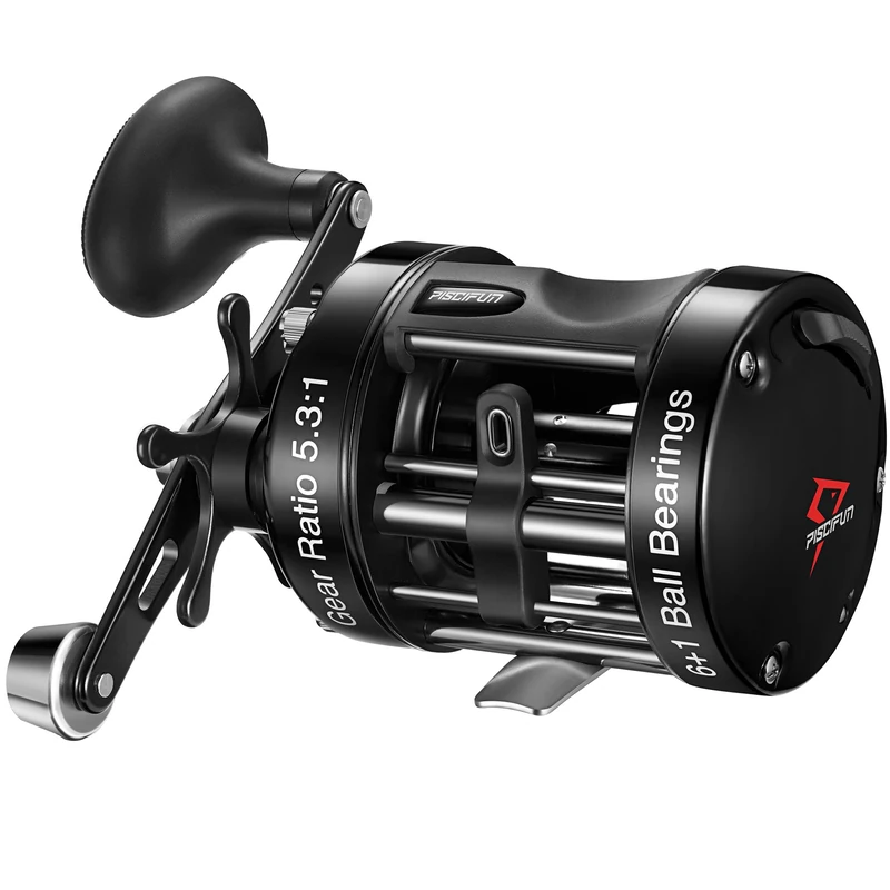 Piscifun Chaos XS Baitcasting Fishing Reel, Reinforced Metal Body Round Baitcaster, Smooth Powerful Saltwater Inshore Surf Trolling Reel, Right Handed, Black