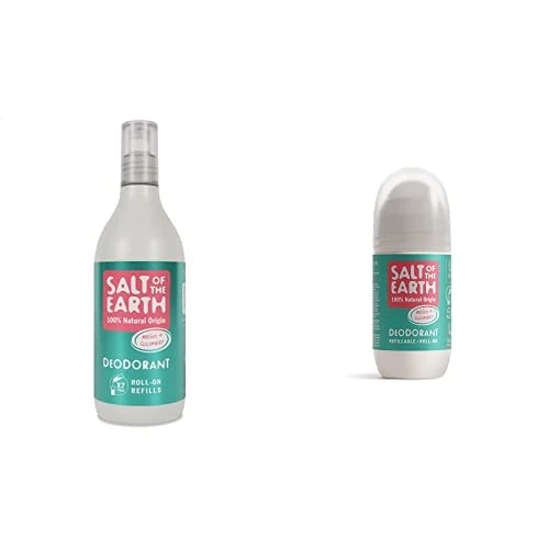 Salt Of the Earth Natural Deodorant Refillable Roll-on, Melon & cucumber, Fragrance Free - Vegan, Long Lasting Protection, Leaping Bunny Approved, Made in the UK, 75ml & Roll-on Refill 525ml