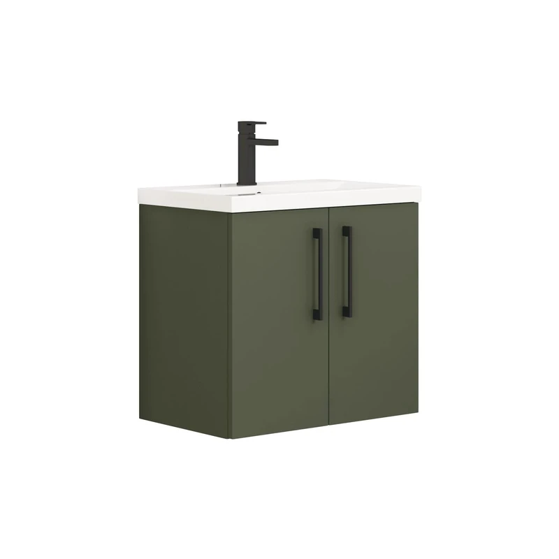Royal Bathrooms Modena 800mm Satin Green Wall Mount Vanity Unit 2 Door Mid-Edge Basin Sink - Black Handle