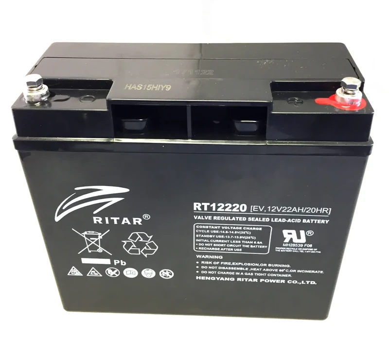 RITAR 12V-22AH Deep Cycle Electric Vehicle Battery. Used in Mobility Scooters, Jump Packs, Pigeon Decoys, Gas Bangers, UPS Units, and many more. - Image 1