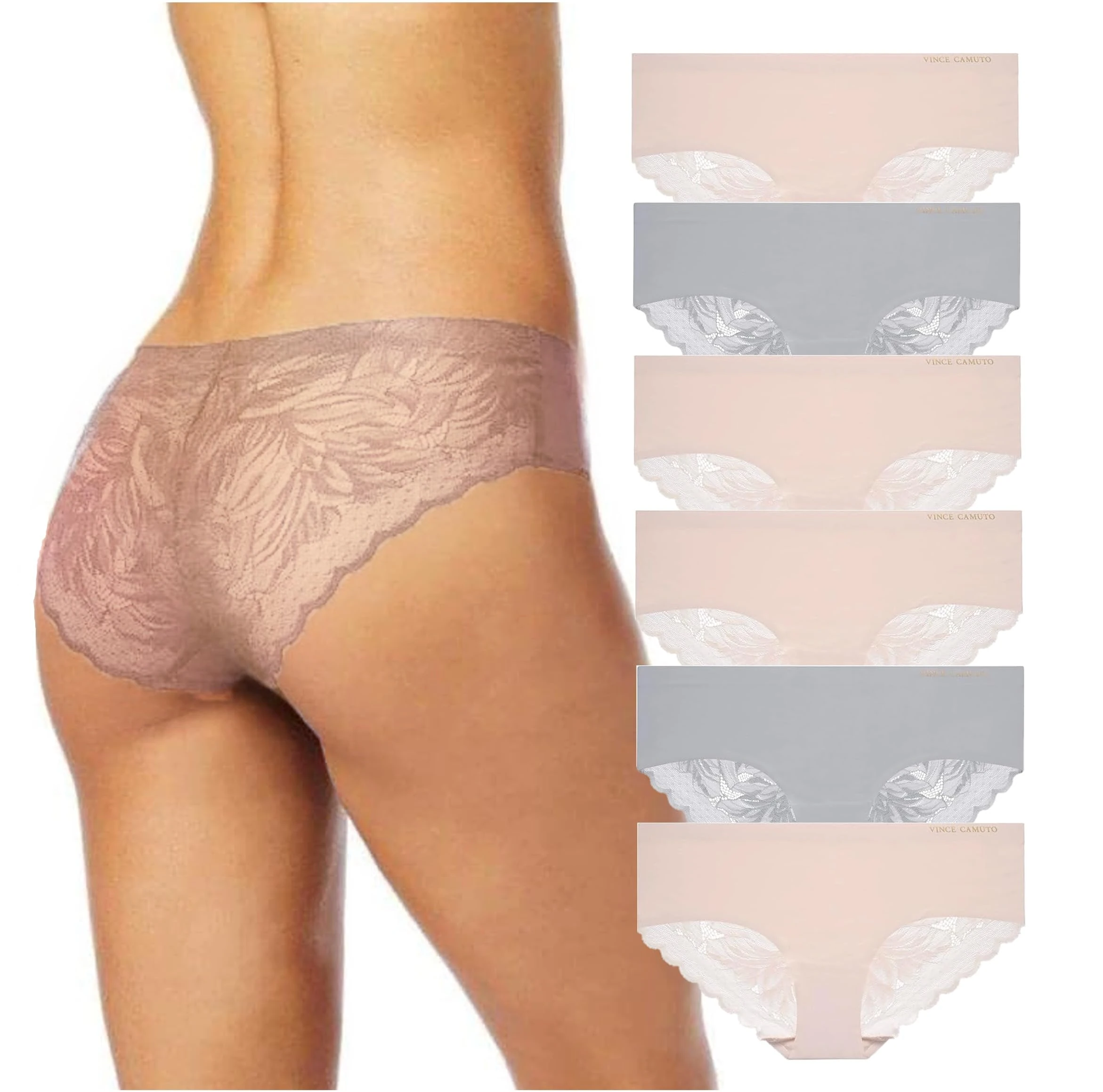 Vince Camuto Women's Underwear - 6 Pack Microfiber Hipster Briefs (S-XL), Morganite/Grey/Morganite, S