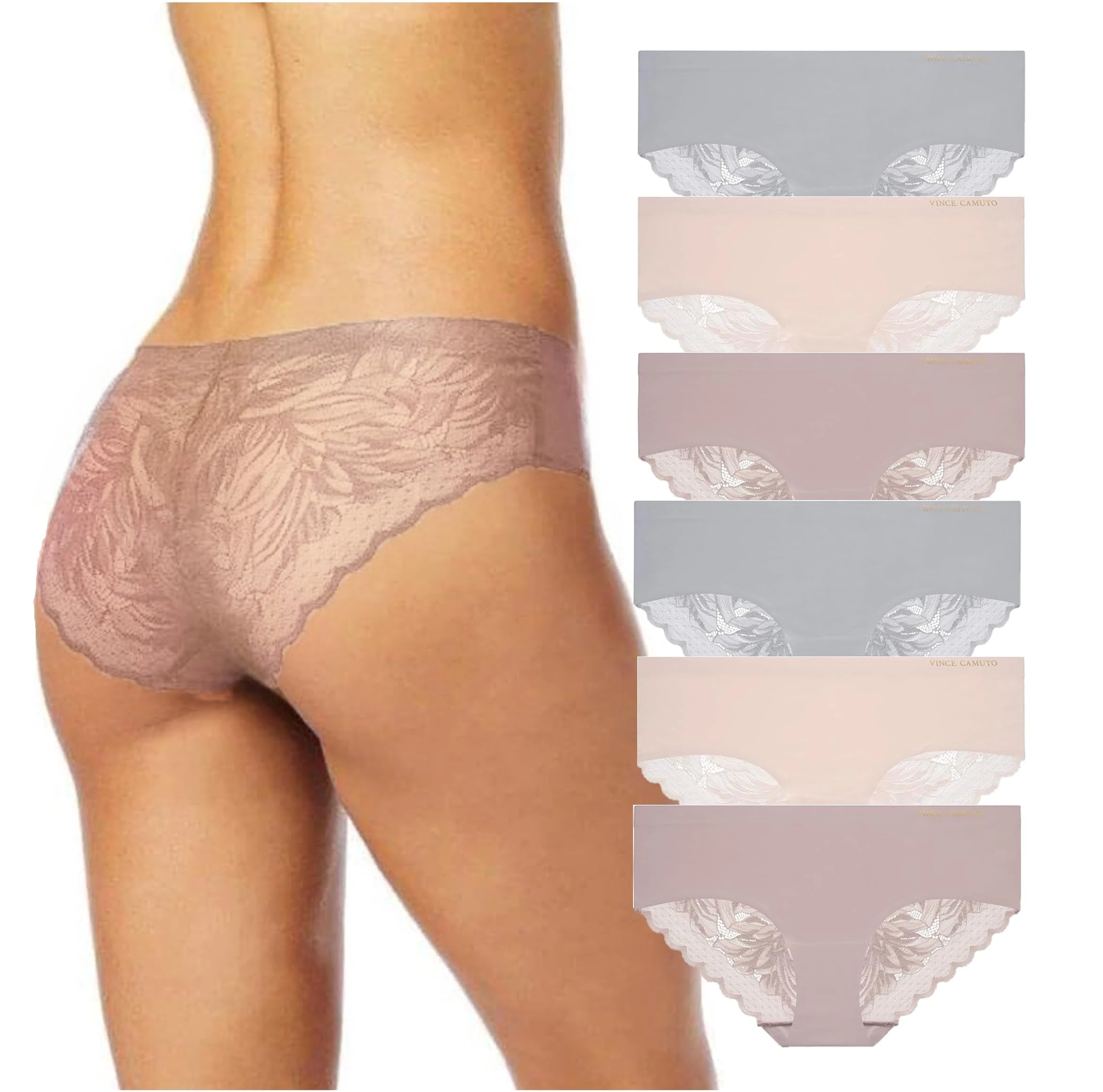Vince Camuto Women's Underwear - 6 Pack Microfiber Hipster Briefs (S-XL), Morganite/Grey/Taupe, S