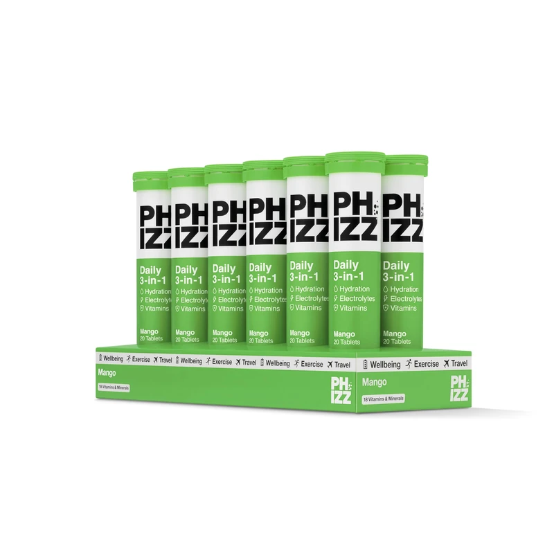 Phizz Electrolytes, Multivitamin & Hydration Tablets - 240 Effervescent Rehydration Electrolyte Tablets - 18 Vitamins & Minerals, Vitamin C, Vegan, Vegetarian & Low Calorie (Mango, 240 Tablets)