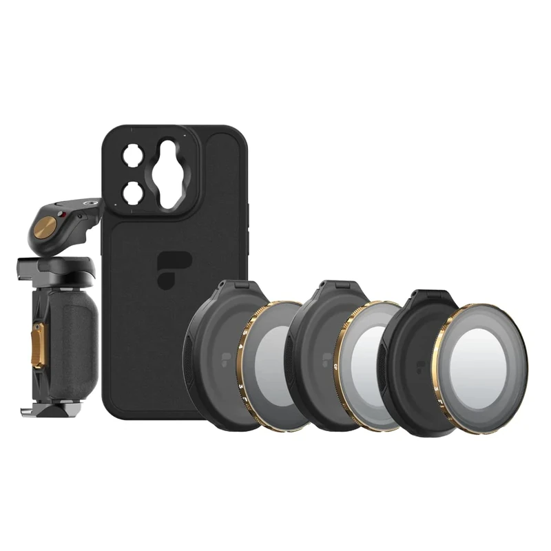 PolarPro LiteChaser iPhone 14 Pro Max - Directors Kit - Case With Grip & Bluetooth Shutter - VND 3-5 & Mist Filters