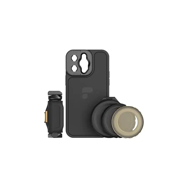 PolarPro - LiteChaser iPhone 14 Pro Max Case Kit - Incl. Case, Grip, VND 3-5 Filter - Moment Lens Compatible, Black, Glass, Rugged