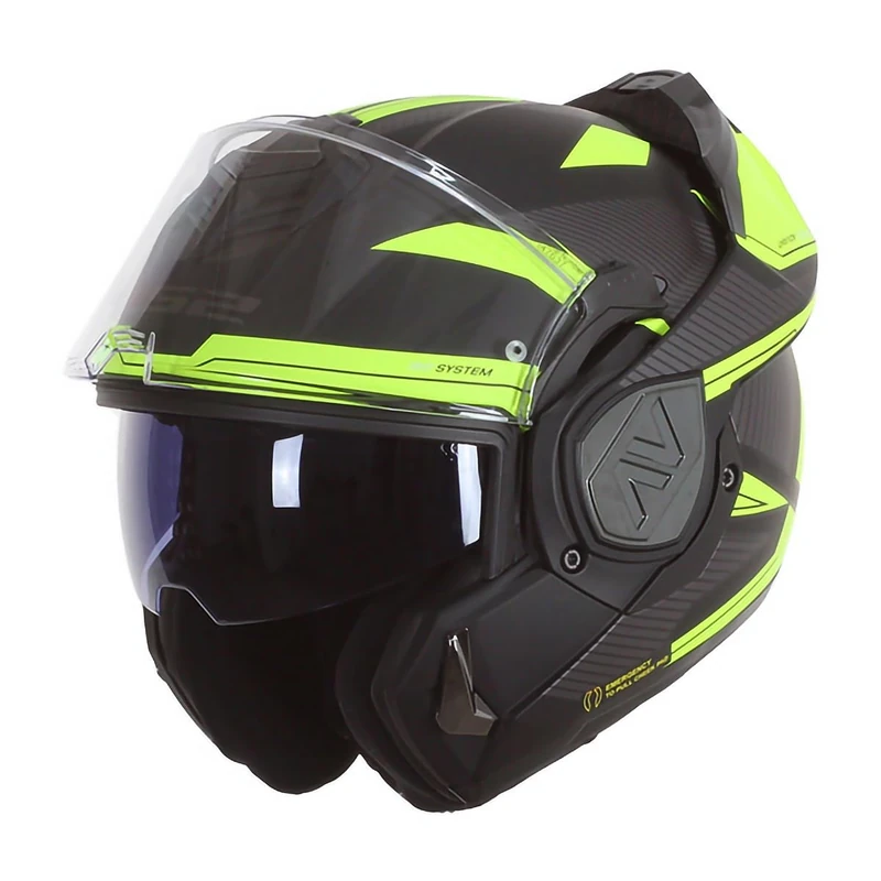 LS2, Advant Modular Flip Front Motorcycle Helmet. ECE 22.06 Certified. Complete With Pinlock and Luxury Camo Backpack Style Carry Bag. REVO MATT BLACK H-V YELLOW - XS