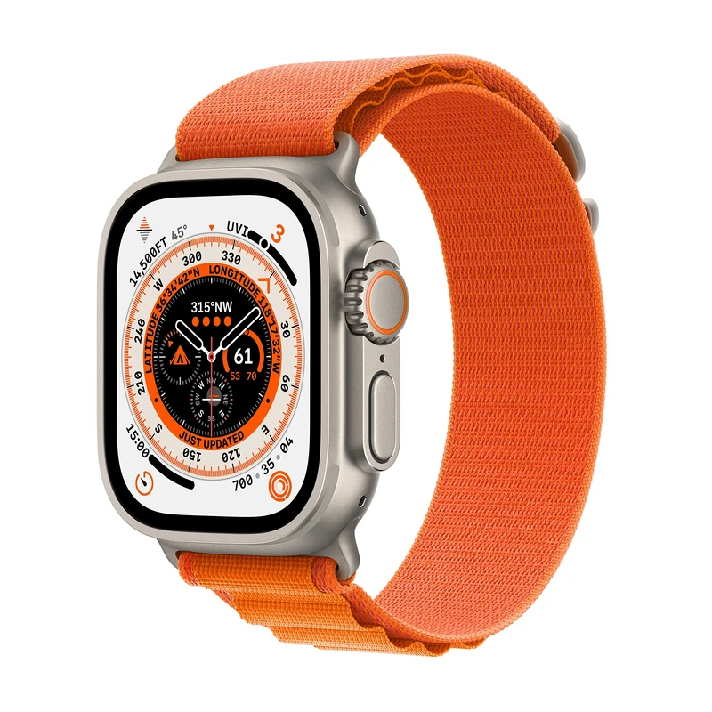 Apple Watch Ultra (GPS + Cellular, 49mm) Titanium Case with Orange Alpine Loop - Large(Renewed)