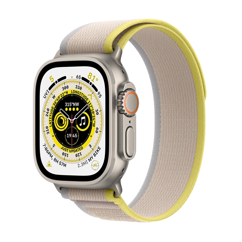 Apple Watch Ultra (GPS + Cellular, 49mm) Titanium Case with Yellow/Beige Trail Loop - M/L(Renewed)