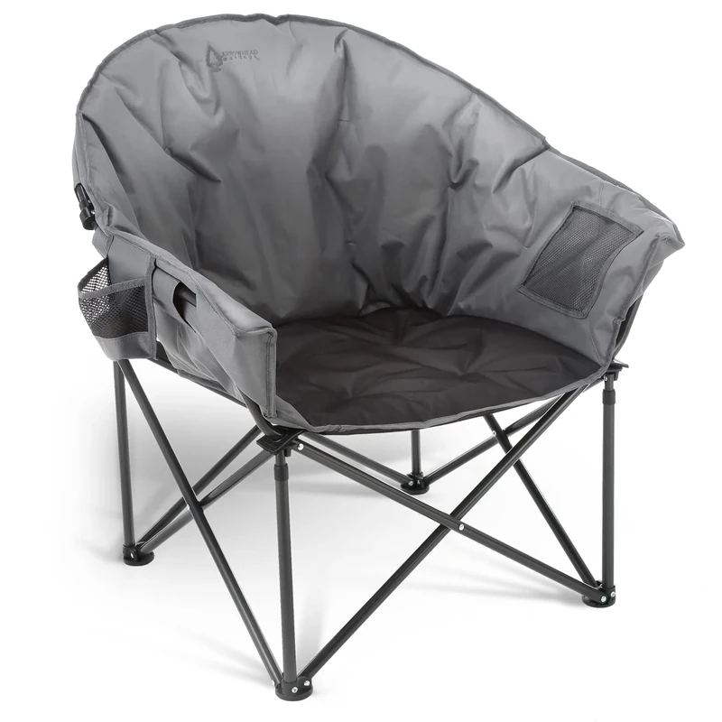 ARROWHEAD OUTDOOR Oversized Heavy-Duty Club Folding Camping Chair w/External Pocket, Cup Holder, Portable, Padded, Moon, Round, Saucer, Supports 330lbs, Carrying Bag, USA-Based Support