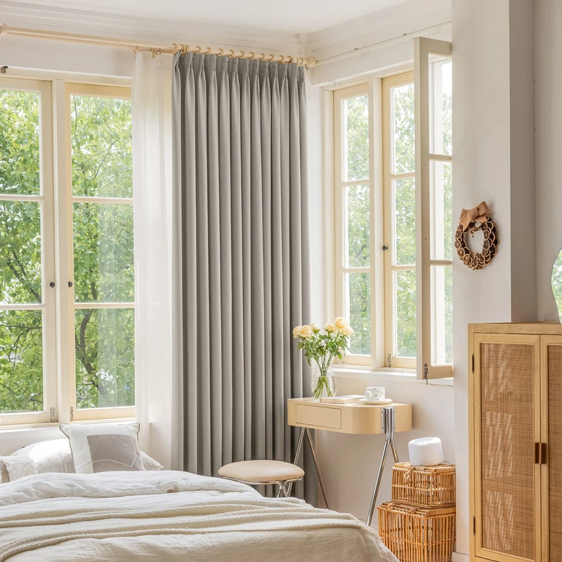 OYRING Extra Wide Pinch Pleated Curtains with Tieback, Thermal Insulated 85% Blackout Patio Door Curtain Panel Drape for Traverse Rod and Track, 84" W x 84" L, Light Grey, 1 Panel