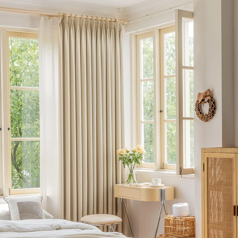 OYRING Pinch Pleat Curtain 84 Inches Long, Room Darkening Thermal Insulated Pleated Drape with Hooks Tieback for Living Room, Bedroom, Beige Cream, 52''W x 84''L, 1 Panel