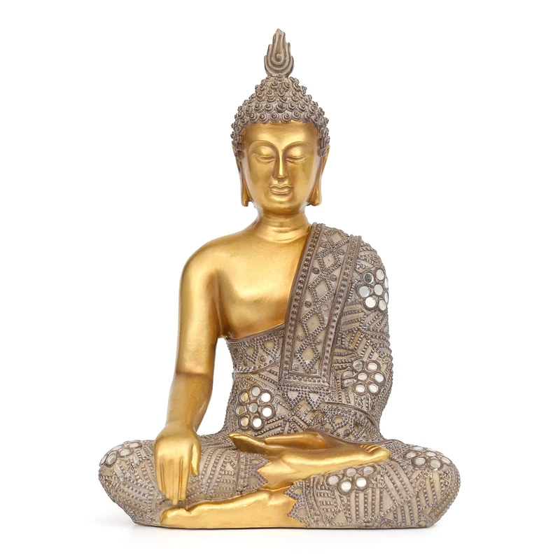 Suoedd Buddha Statue for Home Decor - Gold 10.4” - Buddha Statues for Zen Decor - Spiritual Décor - Indoor Buddha Gift