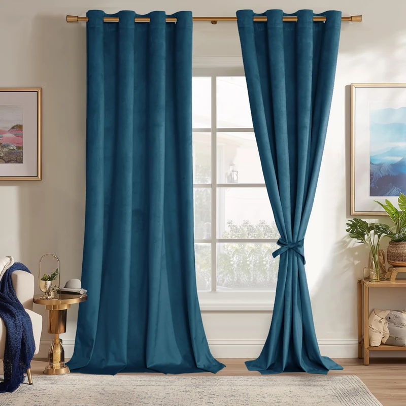 JIUZHEN Navy Velvet Curtains 84 inches Blackout Curtains for Living Room - Thermal Insualted Room Darkening Grommet Thick Velvet Window Drapes for Bedroom, Set of 2 with Tiebacks, 52W x 84L