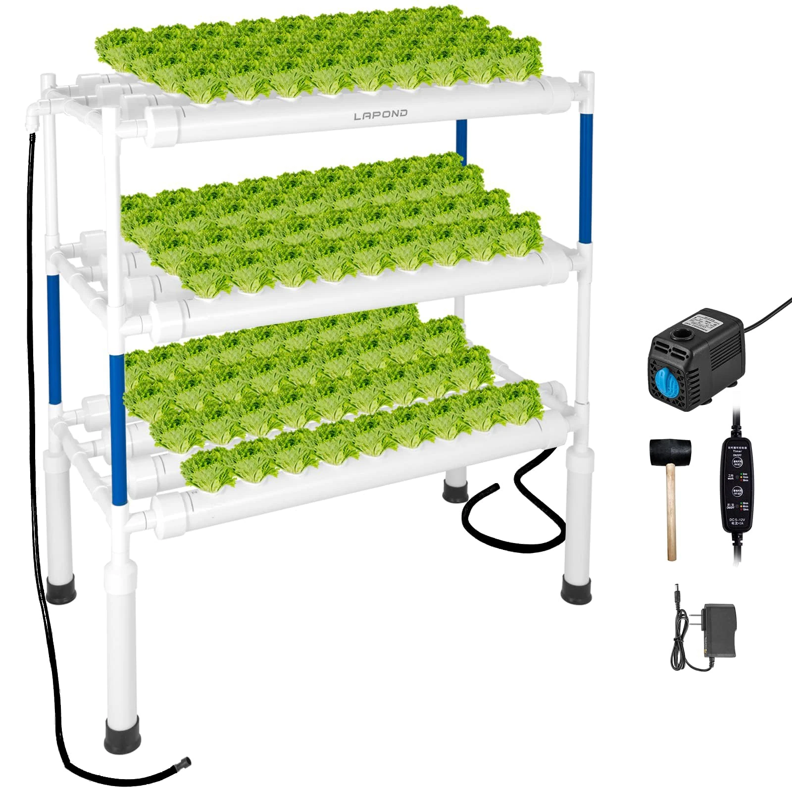 LAPOND Upgraded Hydroponics Growing System Kit,108 Plant Sites 3 Layers Food-Grade PVC-U Pipes Hydroponic Grow Kit Gardening System for Vegetables,Flowers,Fruits,Herbs