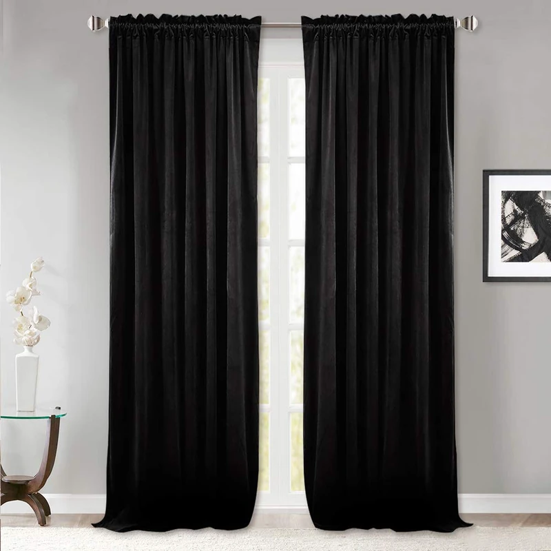 StangH Velvet Curtains 102 inches Long, Black Blackout Bedroom Window Drapes Thermal Insulated Sliding Door Panels for Living Room, W52 x L102, 2 Panels