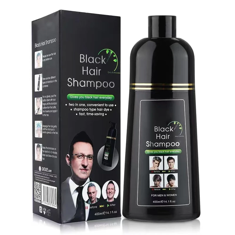 YUOLITA 400ml Black Hair Shampoo for Natural Hair, Instant Blackening Dye Hair Dye Shampoo Black Color for Men Women, Mild Plant Formula Lasts 30 Days
