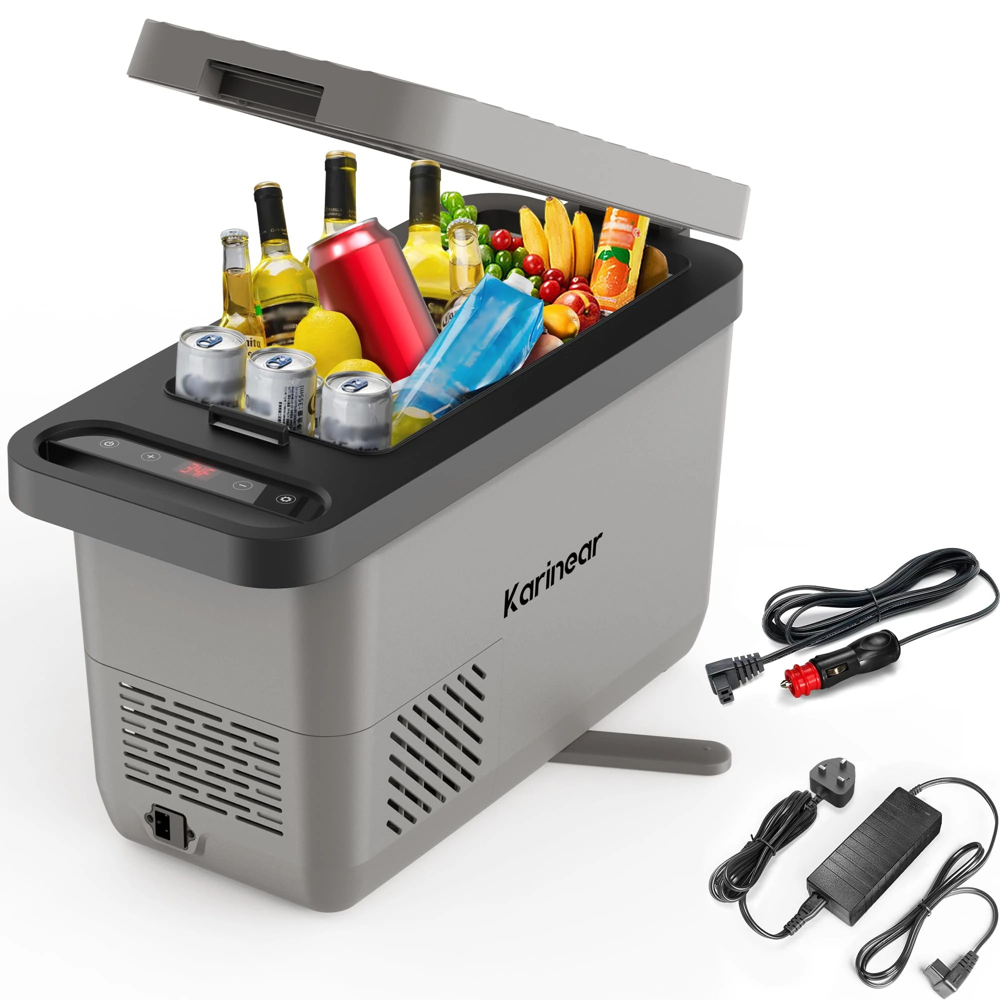 Karinear Car Fridge Grey，12v Camping Fridge，16L Compressor Fridge Portable Plug-in Electric Cooler Box for Camping ,Truck, RV, Boat, Picnic, Outdoor Travel/ -20℃-10℃