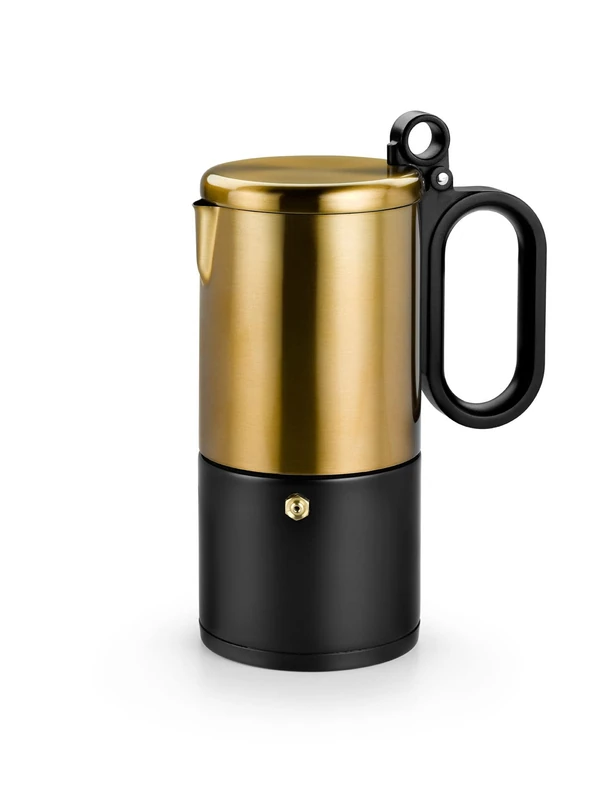 BRA Kaffe - Stainless Steel Coffee Maker 6 Cup Black and Copper Suitable for All Heat Sources Including Induction