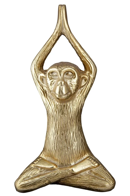 GILDE Decorative Animal Figurine Sculpture Yoga Monkey Modern Art and Decorative Resin Gold Height 28.5 cm