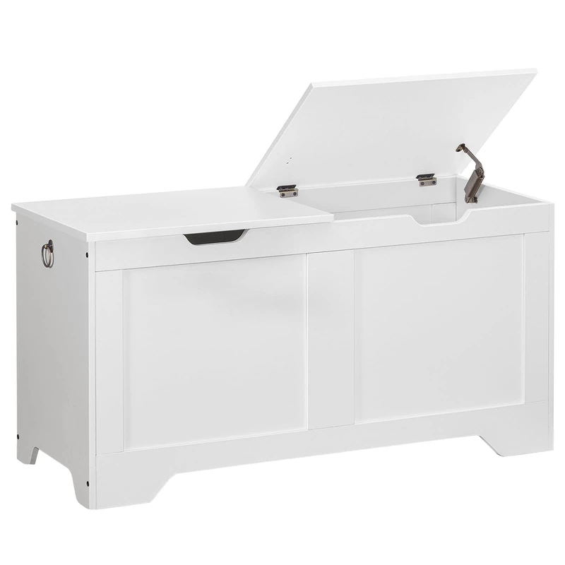 HOOBRO Chests Shoe Bench with 2 Lids Storage Chest Toy Storage Box with Internal Divider for Entryway Living Room Bedroom White EWT102CW01 - Image 1