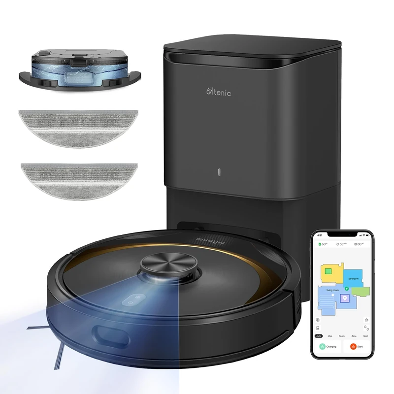 Ultenic Robot Vacuum Cleaner with Mop, Time Scheduled, 160mins Runtime, Hands-free 3L Self-Empty Dock, Carpet Auto-boost, Smarter Lidar Navigation, APP/Alexa,Ideal for Floor Carpet Pet Hair, T10 ELITE