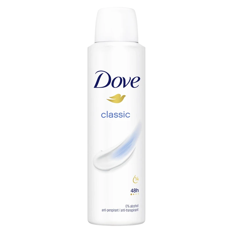Dove Classic Fresh Women's Antiperspirant Deodorant Body Spray for 48 hour sweat and odour protection with ¼ moisturising cream 150 ml, Pack of 6