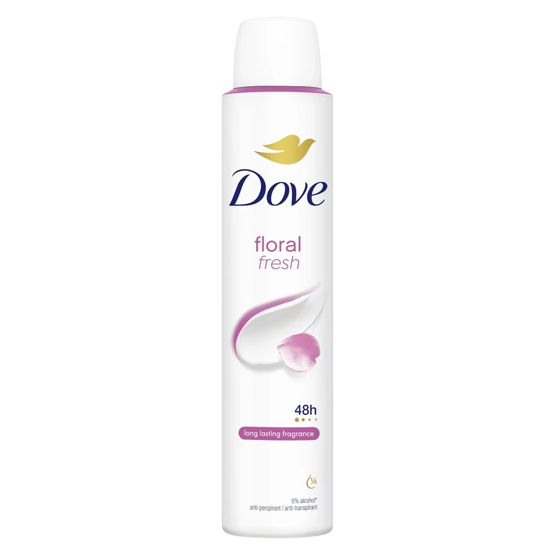 Dove Floral Fresh Women's Antiperspirant Deodorant Body Spray for 48 hour sweat and odour protection with ¼ moisturising cream 200 ml, Pack of 6