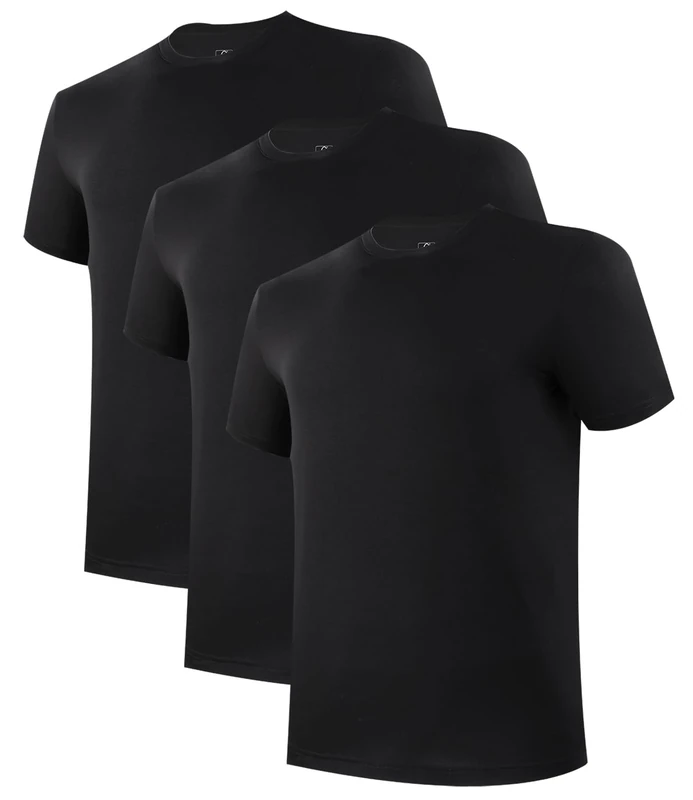 BAMBOO COOL Men's Undershirt Moisture-Wicking T-Shirts Stretch Crewneck Soft Tees for Men,3 Pack, Black, Large