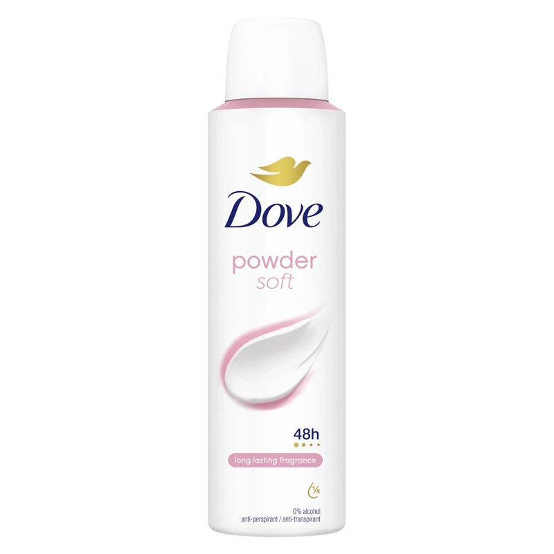 Dove Powder Soft Women's Antiperspirant Deodorant Body Spray for 48 hour sweat and odour protection with ¼ moisturising cream 150 ml, Pack of 6