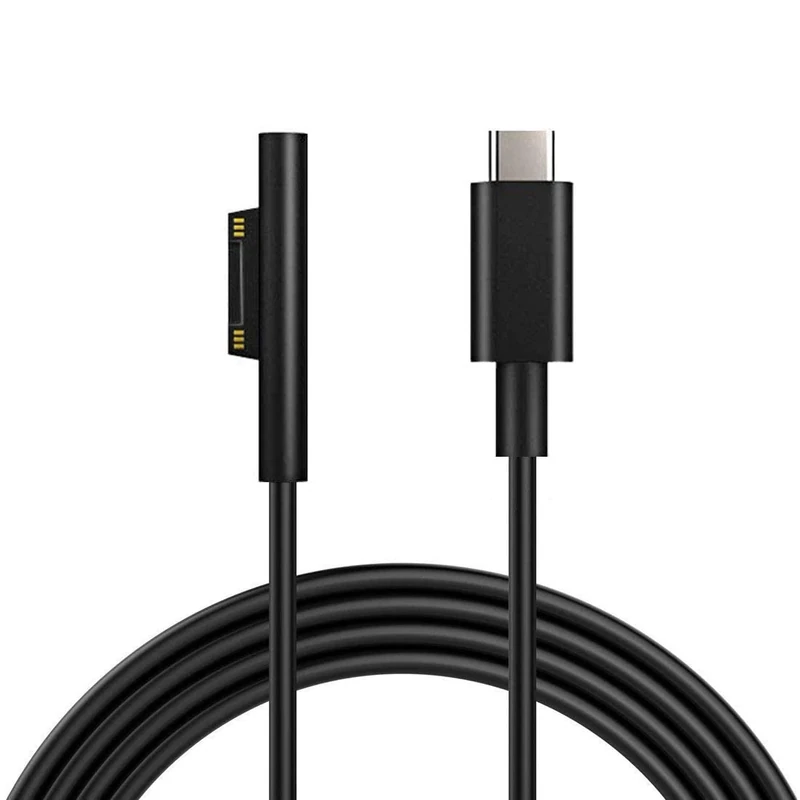 Sisyphy Surface Connect to USB-C Charging Cable (Black 6ft), Compatible for Microsoft Surface Pro 11/10/9/4/7/6/5/4/3 Go4/3/2/1 Laptop7/6/3/2/1, Works with 45W 15V3A USBC Charger Power Supply