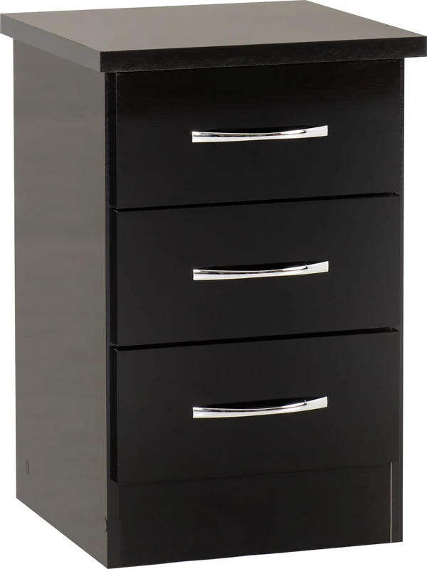 Seconique Nevada 3 Drawer Bedside in Black Gloss