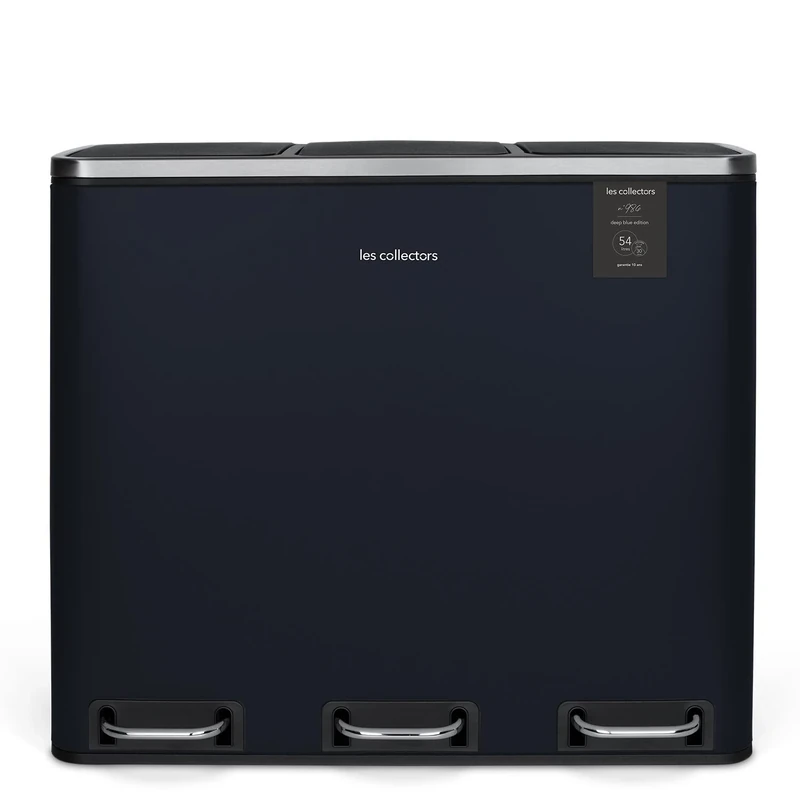 Les Collectors Recycling Kitchen Pedal Bin Stainless Steel No.986 Dark Blue, 54L, Resistant, Waste separator 3x18L bins, Removable Inner Buckets waste Bin, Recycling, Selective sorting, Silent closure